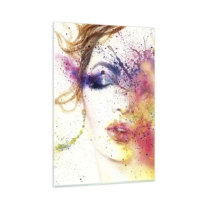 Cuadro sobre vidrio - Impresiones sobre Vidrio - Un retrato artístico de una mujer en expresivos colores de acuarela. - 80x120cm - Vértigo del arco iris - Decoración de pared moderna para salón y dormitorio ARTTOR
