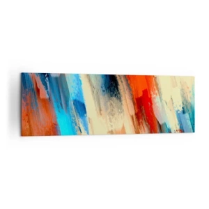 Cuadro sobre lienzo - Impresión de Imagen - Pincelada abstracta en tonos azules y naranjas - 160x50cm - Una cascada de colores - Decoración de pared moderna para salón y dormitorio ARTTOR