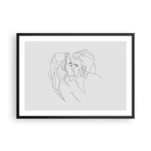 Póster en marco negro - El contorno de una pareja besándose sobre un fondo claro. - 70x50cm - Alineados - Decoración de pared moderna para salón y dormitorio ARTTOR