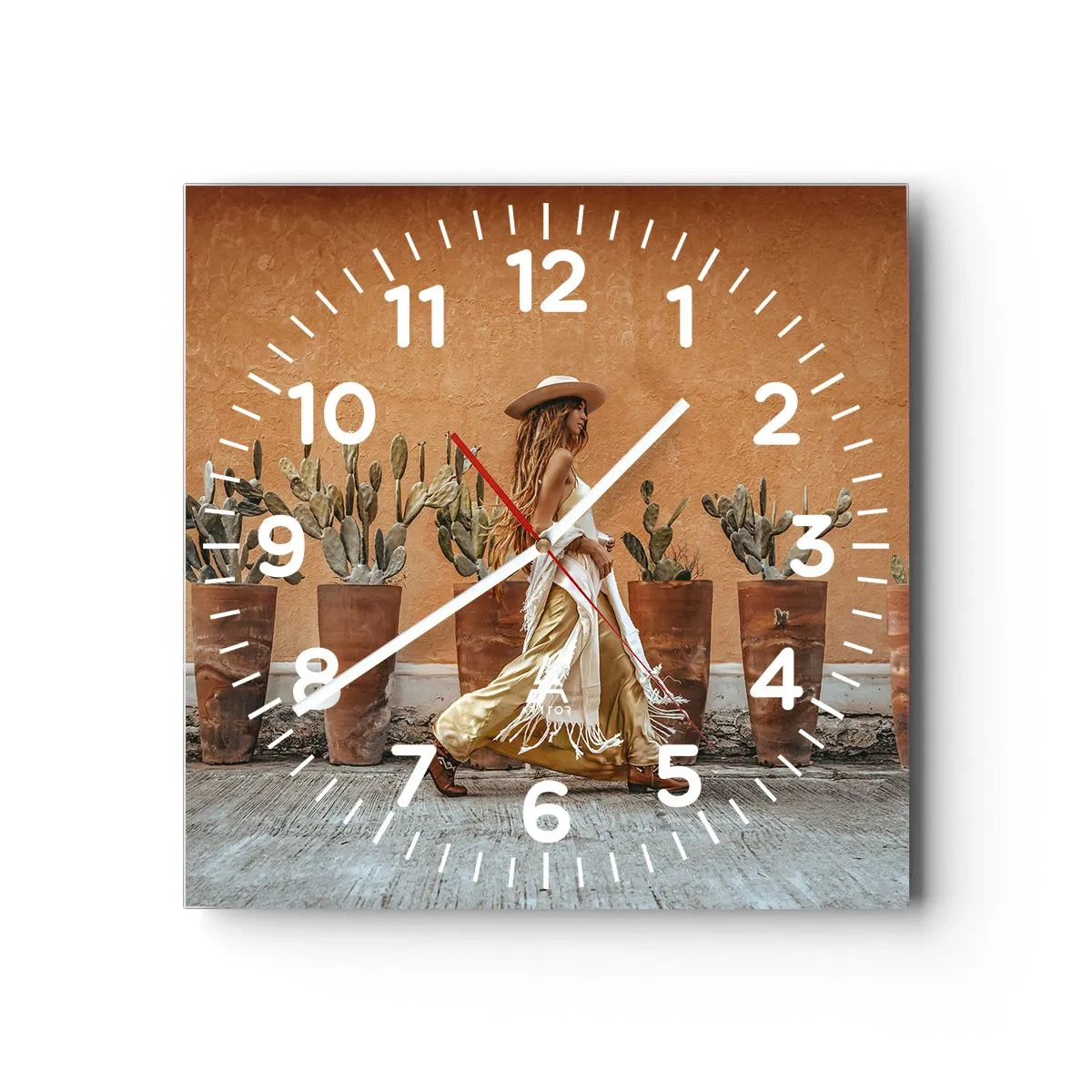 Reloj de pared - Reloj de vidrio - Estilo hippie - 40x40 cm