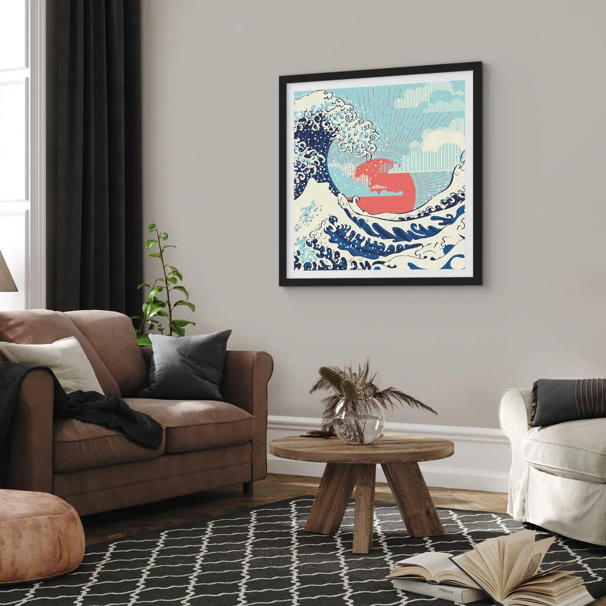 Póster en marco negro - De inspiración japonesa - 30x30 cm