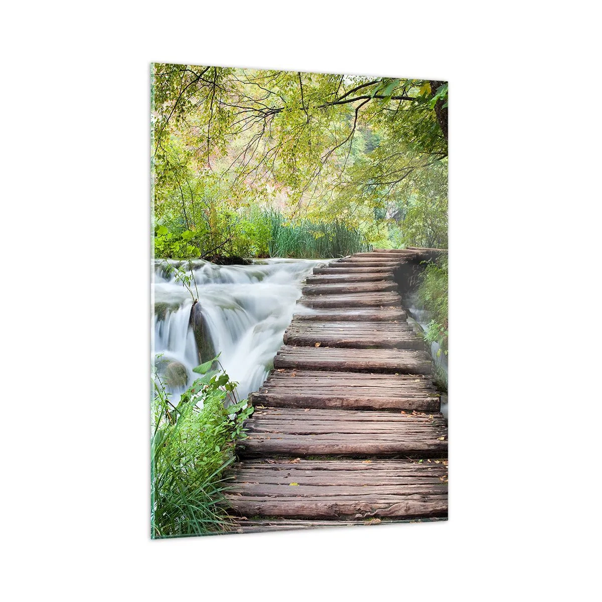 Cuadro sobre vidrio - Impresiones sobre Vidrio - Un puente en el bosque sobre un arroyo. - 50x70cm - No es agua silenciosa en absoluto - Decoración de pared moderna para salón y dormitorio ARTTOR