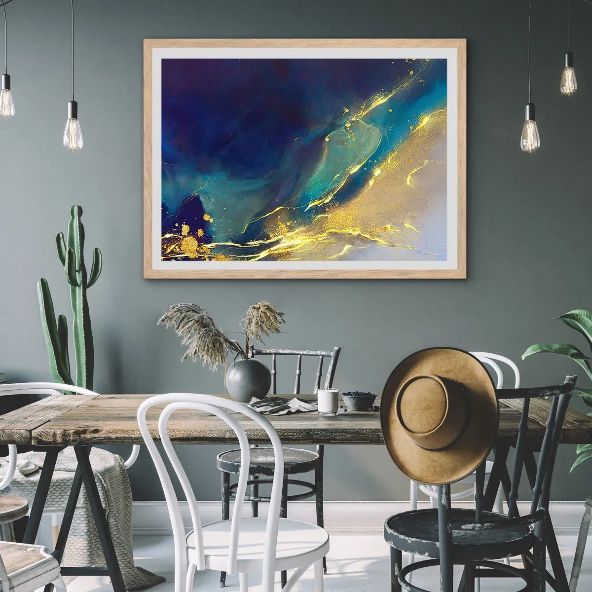 Póster en marco roble claro - Inundación dorada - 100x70 cm