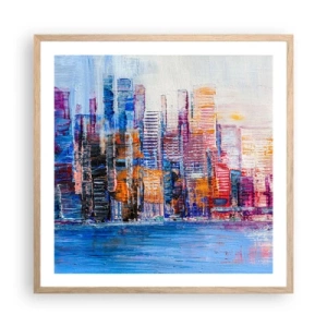 Póster en marco roble claro - Una metrópoli alegre - 60x60 cm