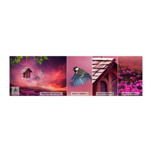 Muestra de fotomural autoadhesivo Deluxe Sticker - Invitación a una cena - Paisaje, flores, Pajarera - 100x30 cm