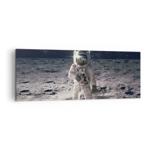 Cuadro sobre lienzo - Impresión de Imagen - Astronauta en la superficie de la Luna con la Tierra al fondo - 140x50cm - Saludos desde la Luna - Decoración de pared moderna para salón y dormitorio ARTTOR