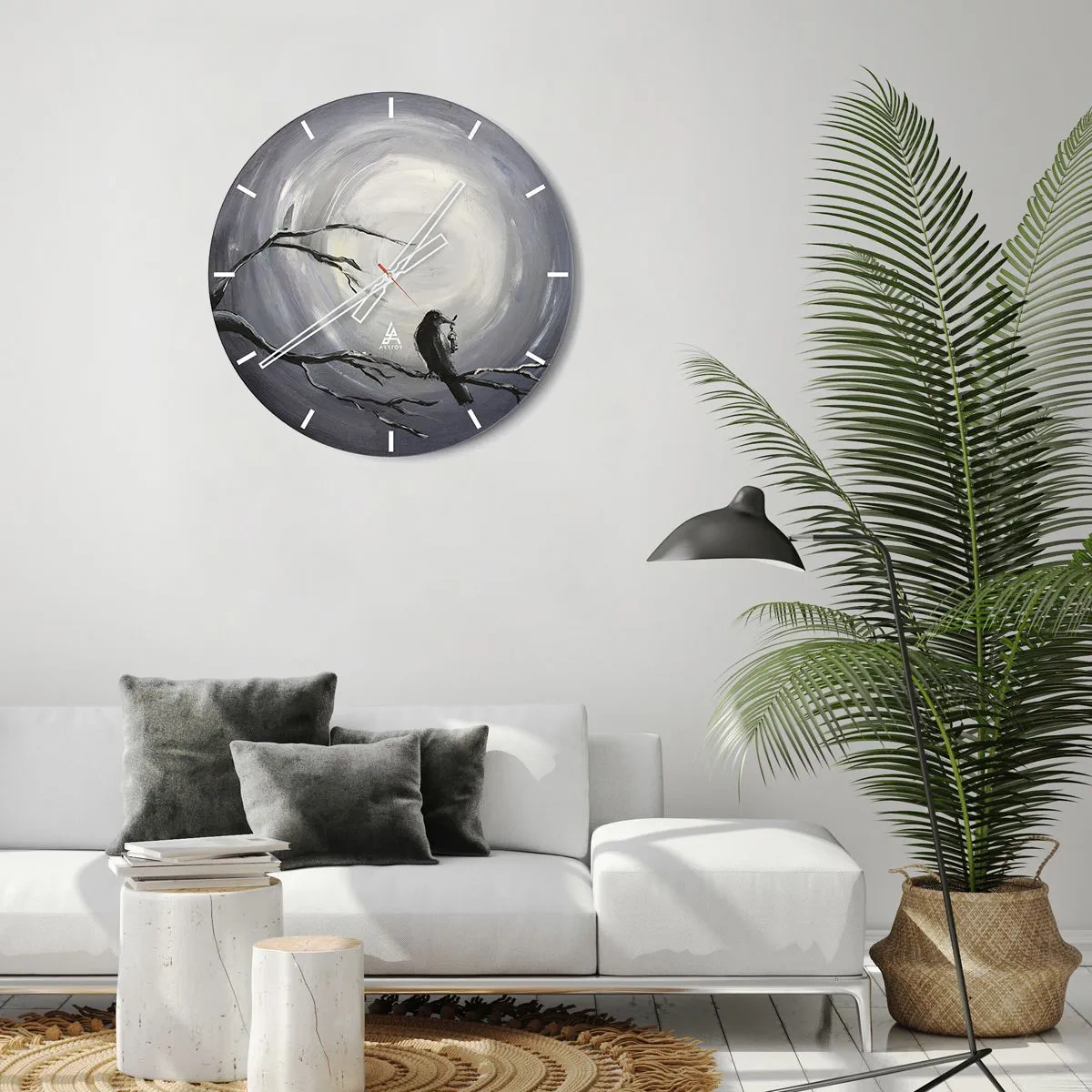 Reloj de pared - Reloj de vidrio - Pájaro negro en una rama a la luz de la luna - 30x30cm - La clave del misterio de la noche - Decoración de pared moderna para salón, cocina y dormitorio ARTTOR
