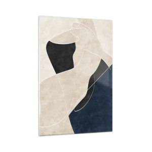 Cuadro sobre vidrio - Impresiones sobre Vidrio - Abstracción geométrica en tonos beige y azul marino. - 70x100cm - Composición abstracta - contraste de colores - Decoración de pared moderna para salón y dormitorio ARTTOR