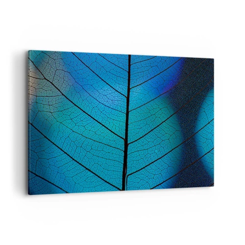 Cuadro sobre lienzo - Impresión de Imagen - Primer plano de una hoja azul con detalle de vena visible - 100x70cm - Construcción intrincada - Decoración de pared moderna para salón y dormitorio ARTTOR