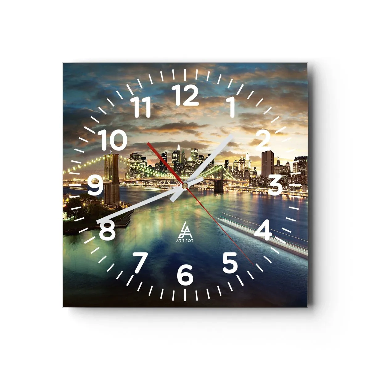 Reloj de pared - Reloj de vidrio - Un atardecer iluminado sobre Manhattan - 30x30 cm