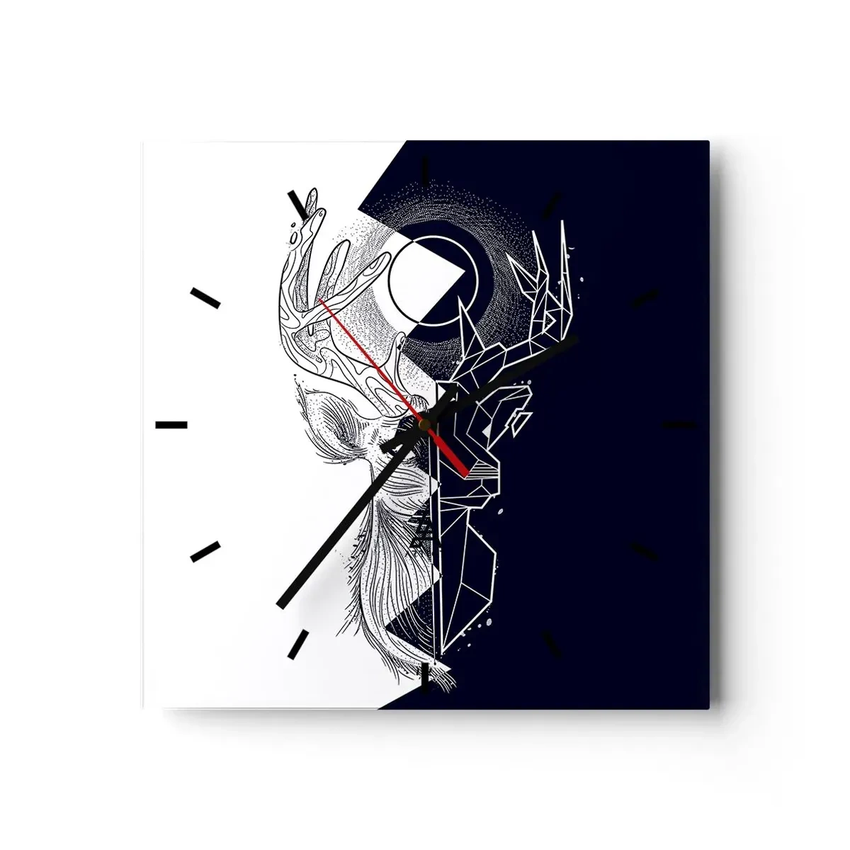 Reloj de pared - Reloj de vidrio - Geometría y naturaleza en una composición simbólica - 30x30cm - Lucha y unidad de los opuestos - Decoración de pared moderna para salón y dormitorio ARTTOR