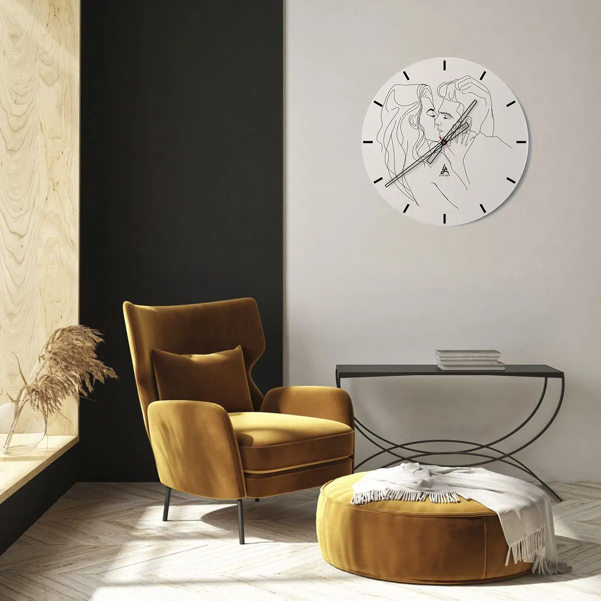 Reloj de pared - Reloj de vidrio - Una caricatura minimalista de una pareja enamorada. - 30x30cm - Unión y sentimiento - Decoración de pared moderna para salón, cocina y dormitorio ARTTOR