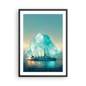 Póster en marco negro - Un barco cerca de un iceberg gigante - 50x70cm - Diamante ártico - Decoración de pared moderna para salón y dormitorio ARTTOR