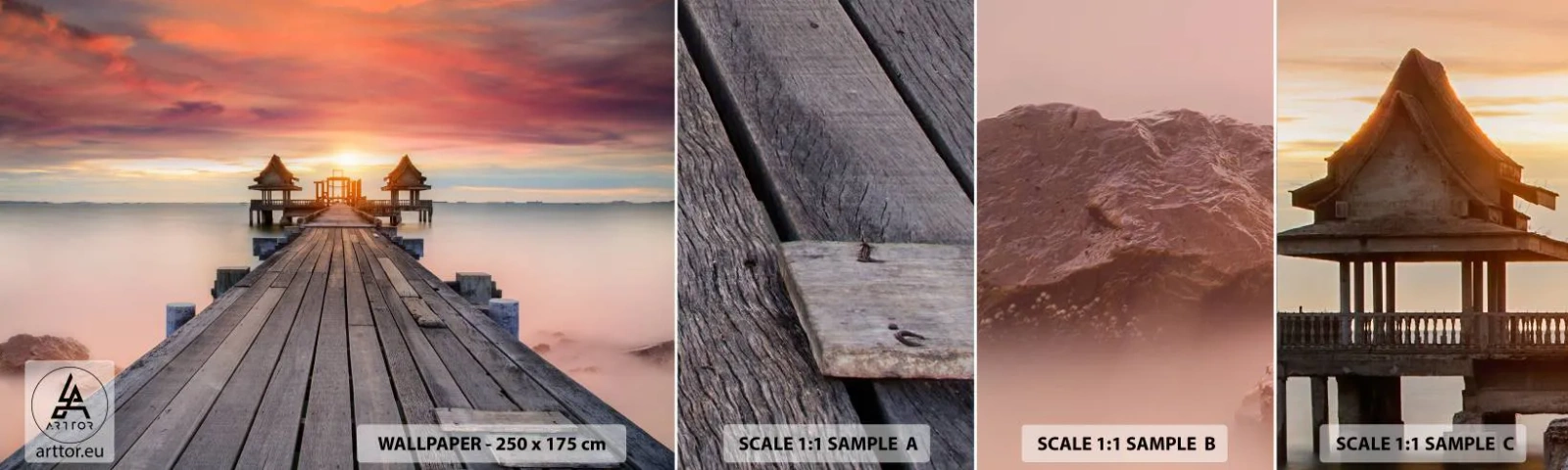 Muestra De Fotomural Standard Eco - De este a oeste - Paisaje, Muelle de madera, Mar - 100x30 cm