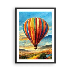 Póster en marco negro - Un globo colorido sobre un paisaje pintoresco. - 50x70cm - En silencio se ve el horizonte - Decoración de pared moderna para salón y dormitorio ARTTOR