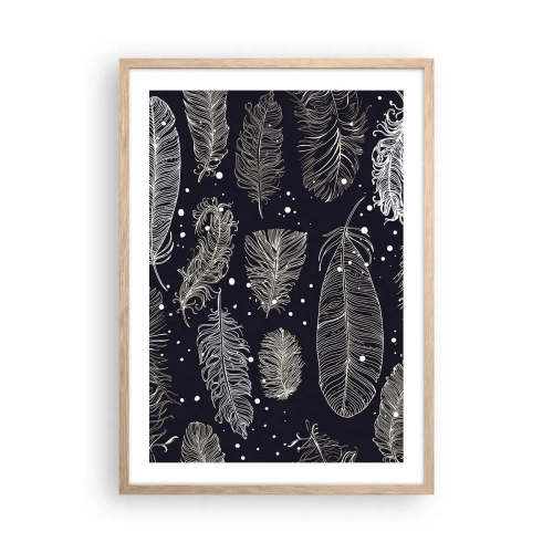 Póster en marco roble claro - Encaje de plumas - 50x70 cm