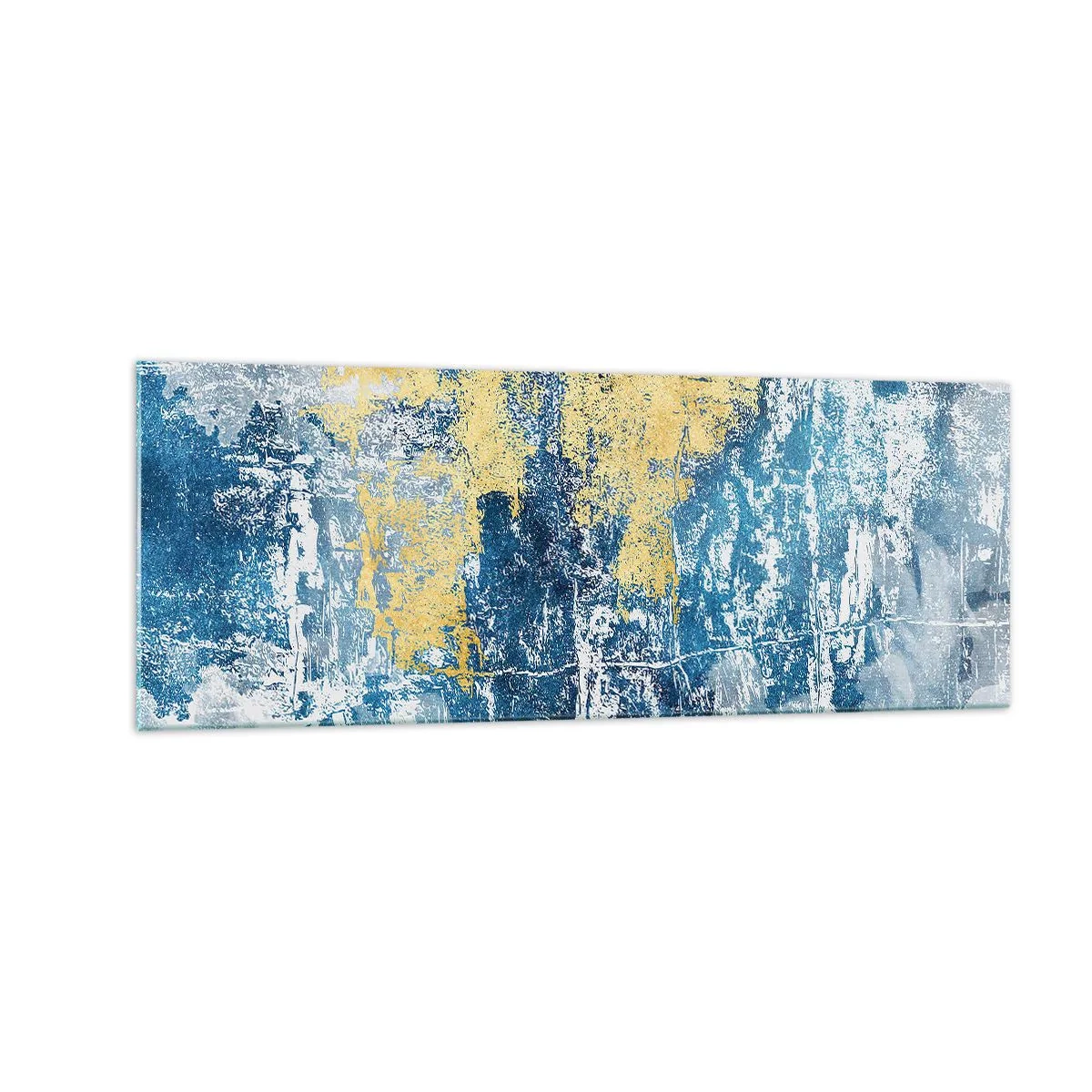 Cuadro sobre vidrio - Impresiones sobre Vidrio - Abstracción en tonos azules y amarillos - 140x50cm - Una abstracción serena - Decoración de pared moderna para salón y dormitorio ARTTOR