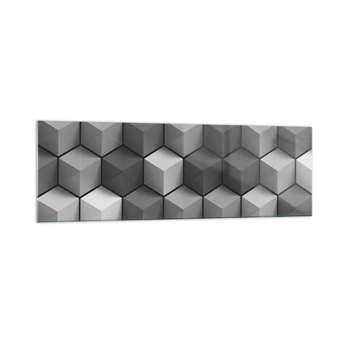 Cuadro sobre vidrio - Impresiones sobre Vidrio - Composición geométrica de cubos en tonos grises y negros. - 160x50cm - Rompecabezas cubista - Decoración de pared moderna para salón y dormitorio ARTTOR