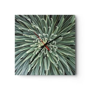 Reloj de pared - Reloj de vidrio - Disposición simétrica de hojas verdes que se asemeja a una estrella. - 30x30cm - El nacimiento de una estrella - Decoración de pared moderna para salón y dormitorio ARTTOR
