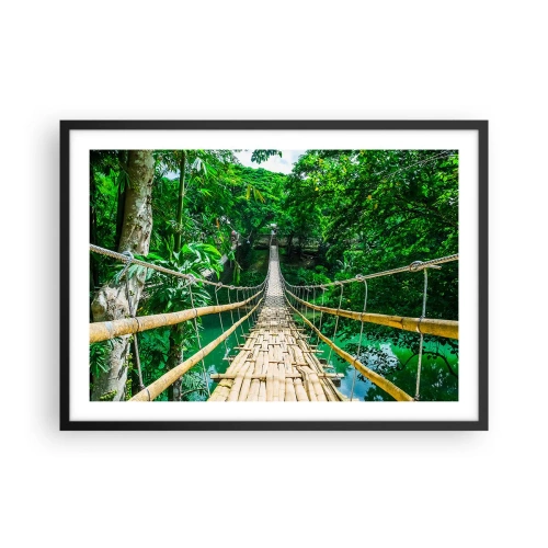 Póster en marco negro - Un puente colgante de bambú rodeado de vegetación. - 70x50cm - Puente colgante sobre la vegetación - Decoración de pared moderna para salón y dormitorio ARTTOR