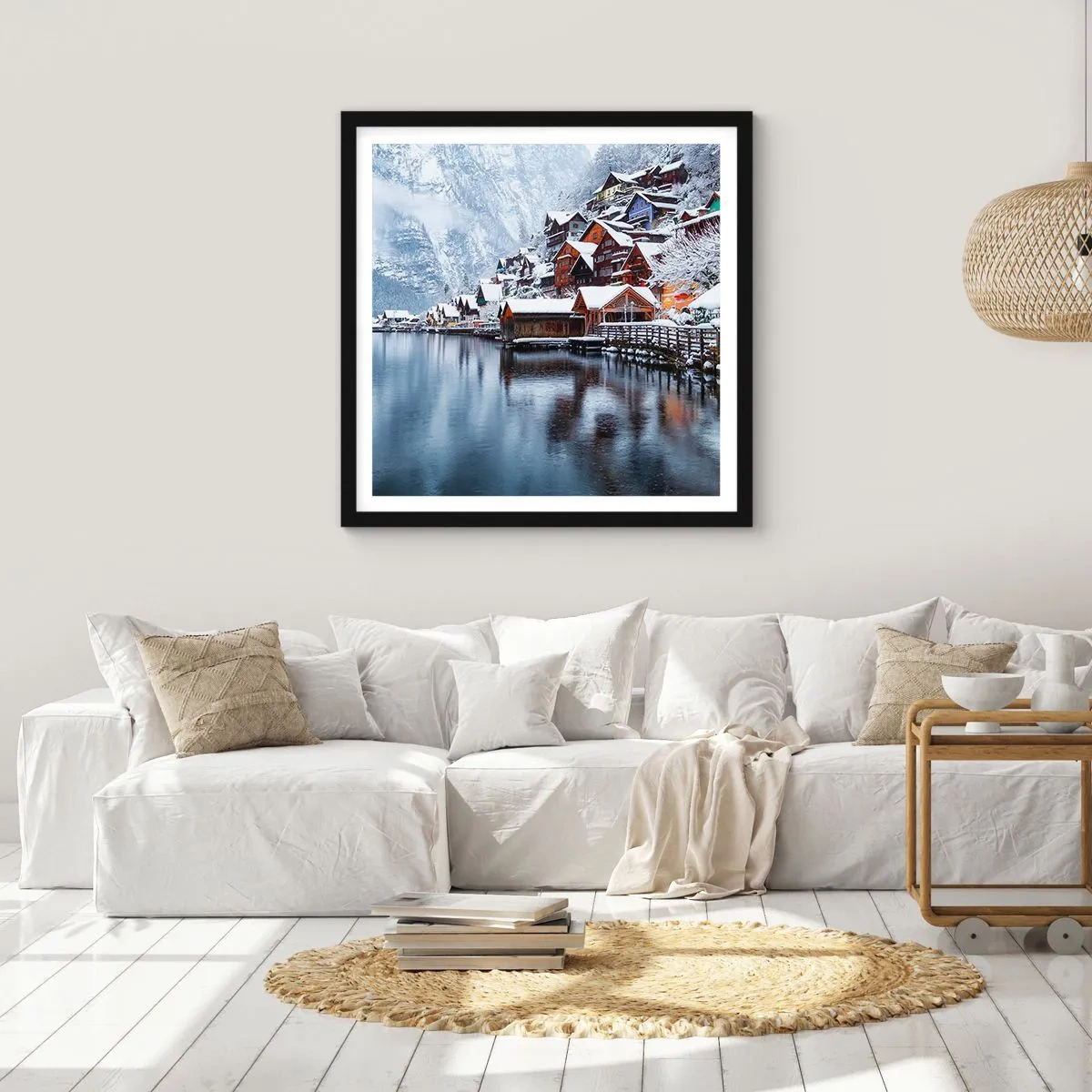 Póster en marco negro - En un decorado de invierno - 30x30 cm