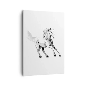 Cuadro sobre lienzo - Impresión de Imagen - Boceto de un caballo al galope en tonos de blanco y negro. - 50x70cm - Alma indómita - Decoración de pared moderna para salón y dormitorio ARTTOR