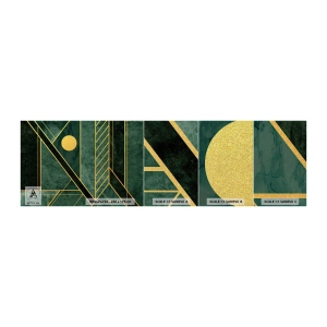 Muestra de fotomural Premium Canvas - La dinámica del oro y el azul - Abstracción, Pedazo, Patrón geométrico - 100x30 cm