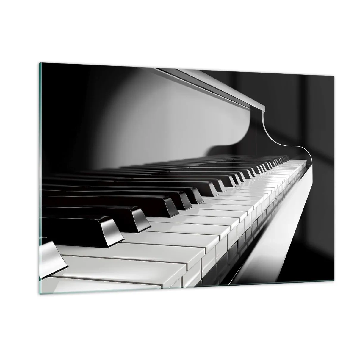 Cuadro sobre vidrio - Impresiones sobre Vidrio - Teclado de piano en blanco y negro en perspectiva - 120x80cm - Armonía musical - Decoración de pared moderna para salón y dormitorio ARTTOR