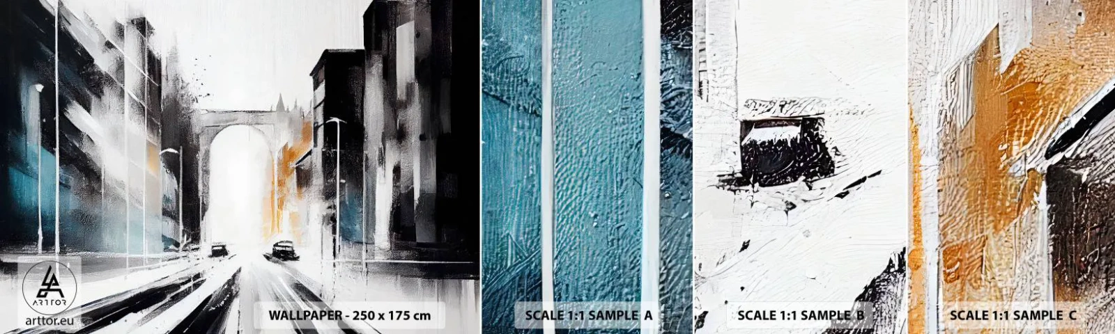 Muestra de fotomural autoadhesivo Deluxe Sticker - Estudio de la ciudad: arquitectura y movimiento - Arquitectura, Paisaje, Calle - 100x30 cm