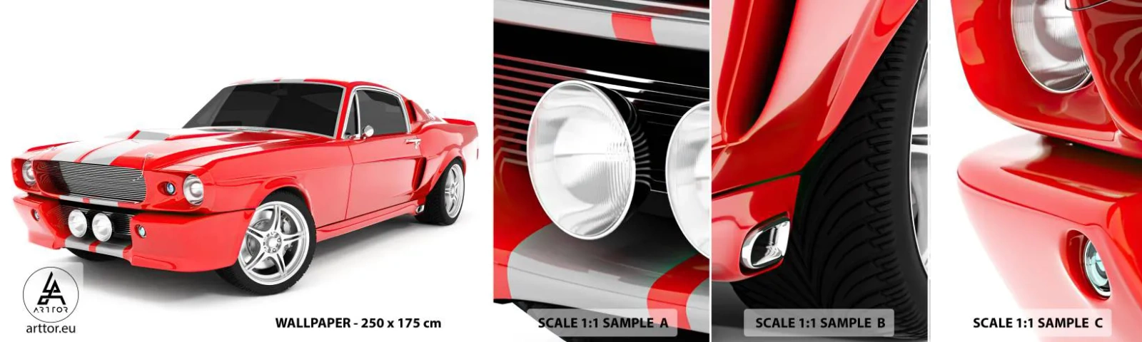 Muestra De Fotomural Standard Eco - Mustang veloz como el viento - Automotor, Auto Vintage, coche mustang 1967 - 100x30 cm