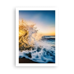 Póster - Una ola de mar dinámica rompiendo en la orilla al atardecer. - 50x70cm - Jugando en la arena - Decoración de pared moderna para salón y dormitorio ARTTOR