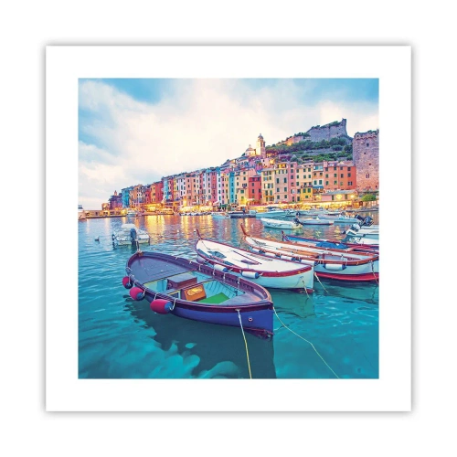 Póster - Una noche colorida en el puerto - 40x40 cm