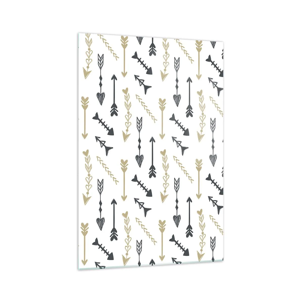 Cuadro sobre vidrio - Impresiones sobre Vidrio - Un patrón minimalista con flechas en colores beige y gris. - 70x100cm - El sueño de un arquero - Decoración de pared moderna para salón y dormitorio ARTTOR
