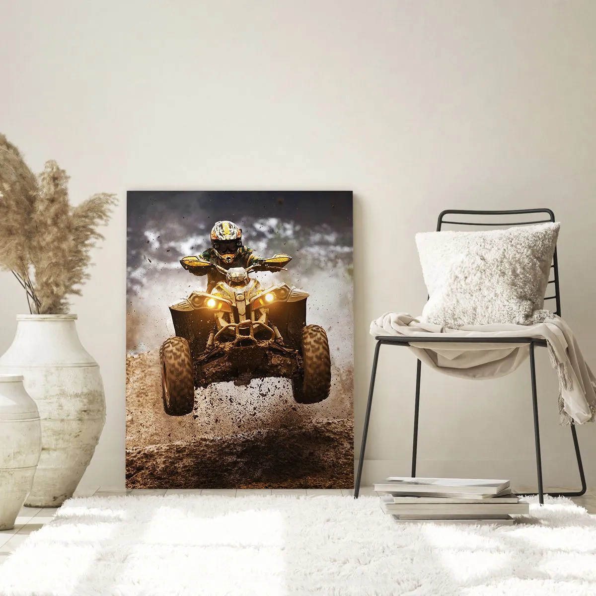 Cuadro sobre vidrio - Impresiones sobre Vidrio - Paseos extremos en quad por terrenos embarrados - 80x120cm - Sin riesgo no hay diversión - Decoración de pared moderna para salón y dormitorio ARTTOR