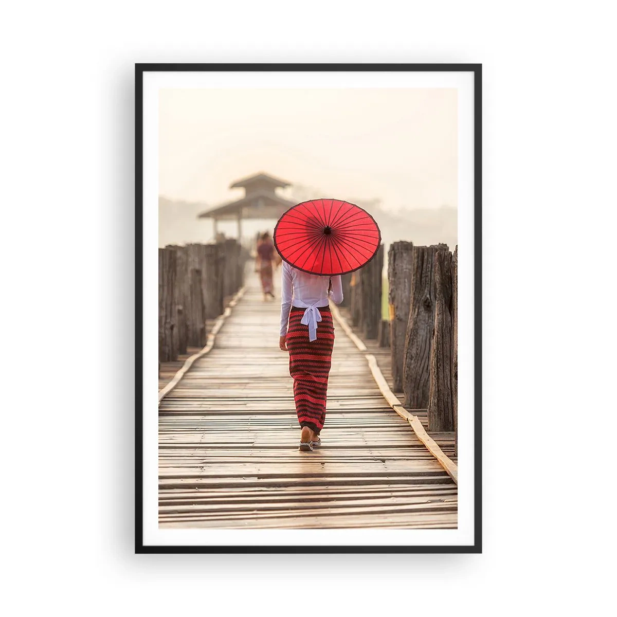 Póster en marco negro - En un viejo puente - 70x100 cm