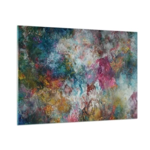 Cuadro sobre vidrio - Impresiones sobre Vidrio - Una composición abstracta de flores coloridas en tonos intensos. - 100x70cm - En plena floración - Decoración de pared moderna para salón y dormitorio ARTTOR