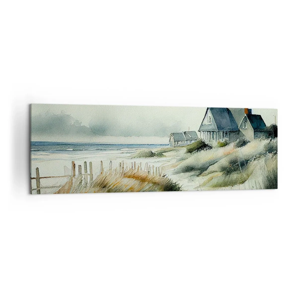Cuadro sobre lienzo - Impresión de Imagen - Una casa junto al mar rodeada de césped y con vistas al mar. - 160x50cm - Lejos del bullicio - Decoración de pared moderna para salón y dormitorio ARTTOR