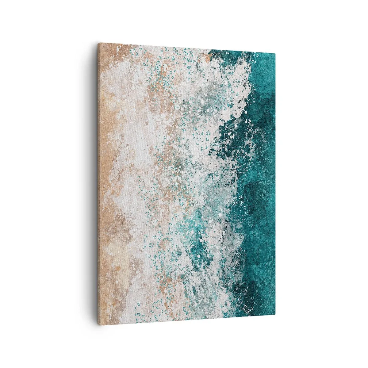 Cuadro sobre lienzo - Impresión de Imagen - Ola marina abstracta en tonos turquesa y beige - 50x70cm - Historias del mar - Decoración de pared moderna para salón y dormitorio ARTTOR