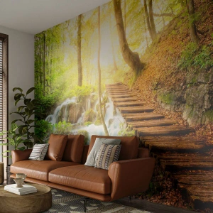 Fotomural Autadhesivo Deluxe Sticker - El ansiado frescor - Paisaje, Cascada, Bosque - 400x280 cm