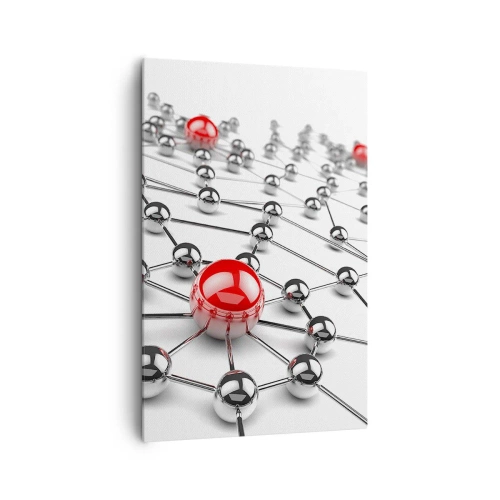 Cuadro sobre lienzo - Impresión de Imagen - Una red de bolas metálicas con acentos rojos. - 80x120cm - Una red plateada - Decoración de pared moderna para salón y dormitorio ARTTOR