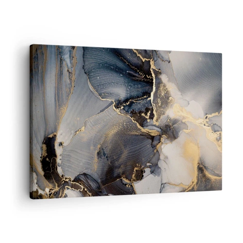 Cuadro sobre lienzo - Impresión de Imagen - Oro abstracto y gris sobre lienzo - 70x50cm - La vida de una piedra - Decoración de pared moderna para salón y dormitorio ARTTOR