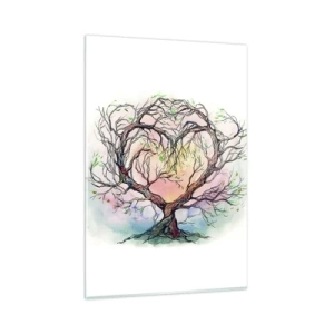 Cuadro sobre vidrio - Impresiones sobre Vidrio - Un árbol en forma de corazón sobre un fondo de delicados colores pastel. - 80x120cm - Juntos contra los vientos - Decoración de pared moderna para salón y dormitorio ARTTOR