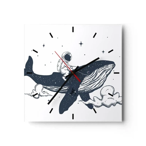 Reloj de pared - Reloj de vidrio - Astronauta en una ballena flotando en el espacio - 30x30cm - Una aventura cósmica - Decoración de pared moderna para salón y dormitorio ARTTOR