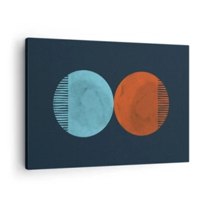 Cuadro sobre lienzo - Impresión de Imagen - Diseño minimalista de dos ruedas en azul y naranja. - 70x50cm - ¿Solo geometría? - Decoración de pared moderna para salón y dormitorio ARTTOR