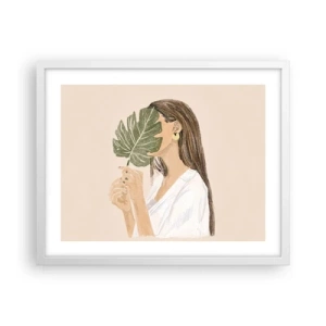 Póster en marco blanco - Retrato misterioso con un abanico - 50x40 cm