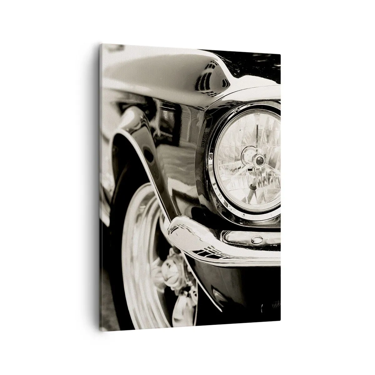 Cuadro sobre lienzo - Impresión de Imagen - Un coche clásico icónico en elegante blanco y negro. - 50x70cm - Brillo perdurable - Decoración de pared moderna para salón y dormitorio ARTTOR