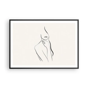 Póster en marco negro - Un boceto minimalista de la silueta de una mujer sobre un fondo claro. - 100x70cm - Una ola de melancolía - Decoración de pared moderna para salón y dormitorio ARTTOR