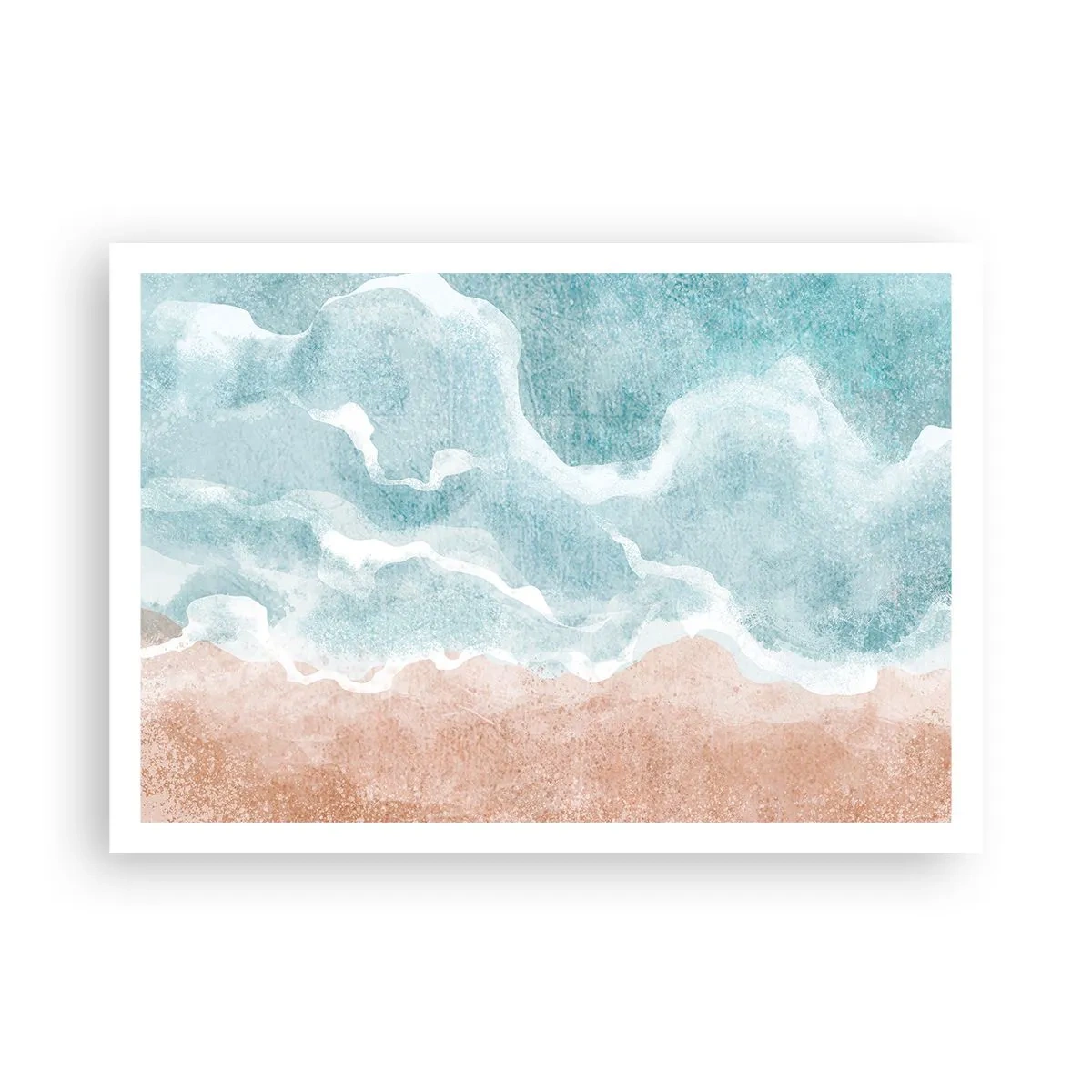 Póster - Playa abstracta con olas en tonos azules y beige. - 100x70cm - Abstracción de nubes - Decoración de pared moderna para salón y dormitorio ARTTOR