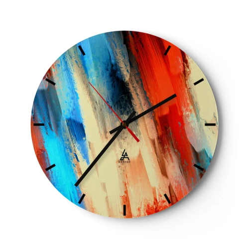 Reloj de pared - Reloj de vidrio - Pinceladas abstractas en tonos cálidos y fríos. - 30x30cm - Una cascada de colores - Decoración de pared moderna para salón, cocina y dormitorio ARTTOR
