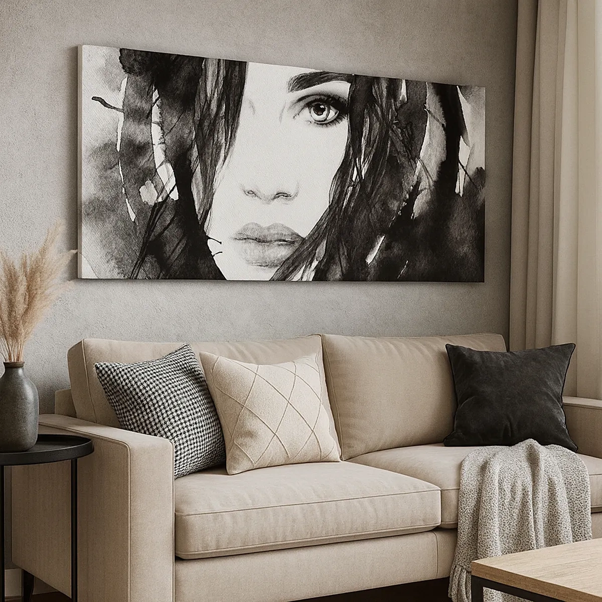 Cuadro sobre lienzo - Impresión de Imagen - Retrato de una dama en blanco y negro - 30x30 cm